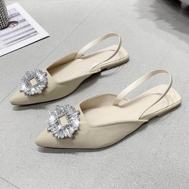 New Style Summer Sexy Party Luxury Pointed Toe Rhinestone Sandals Ladies Slippers Slip On Women Flat Shoes