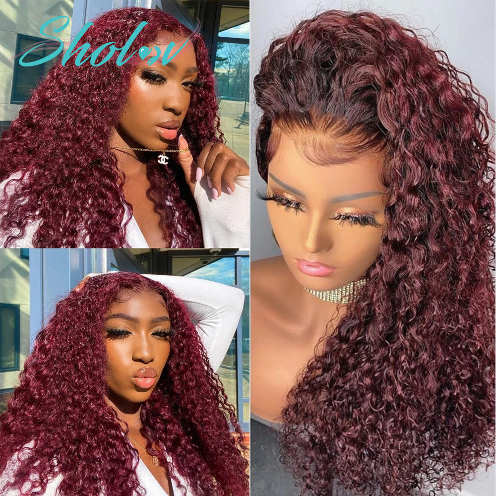 99J Red Deep Wave Lace Front Wigs Human Hair With Baby Hair Straight Colored Lace Frontal Wig Raw Brazilian Cuticle Aligend Wigs