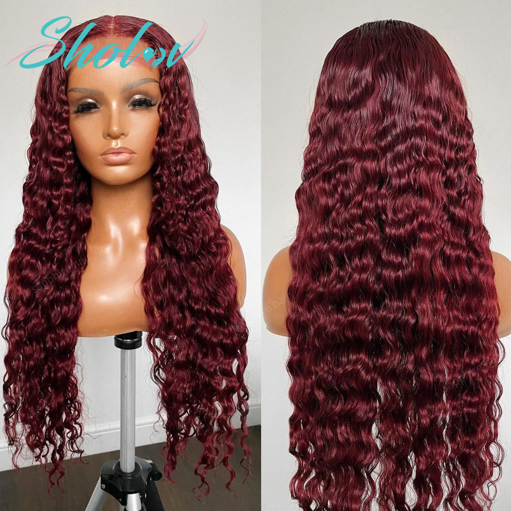 99J Red Deep Wave Lace Front Wigs Human Hair With Baby Hair Straight Colored Lace Frontal Wig Raw Brazilian Cuticle Aligend Wigs