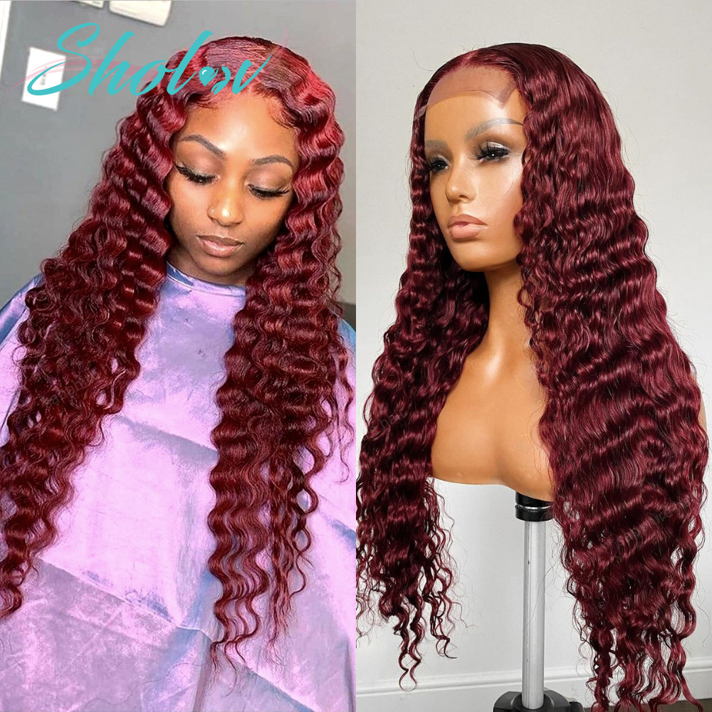 99J Red Deep Wave Lace Front Wigs Human Hair With Baby Hair Straight Colored Lace Frontal Wig Raw Brazilian Cuticle Aligend Wigs