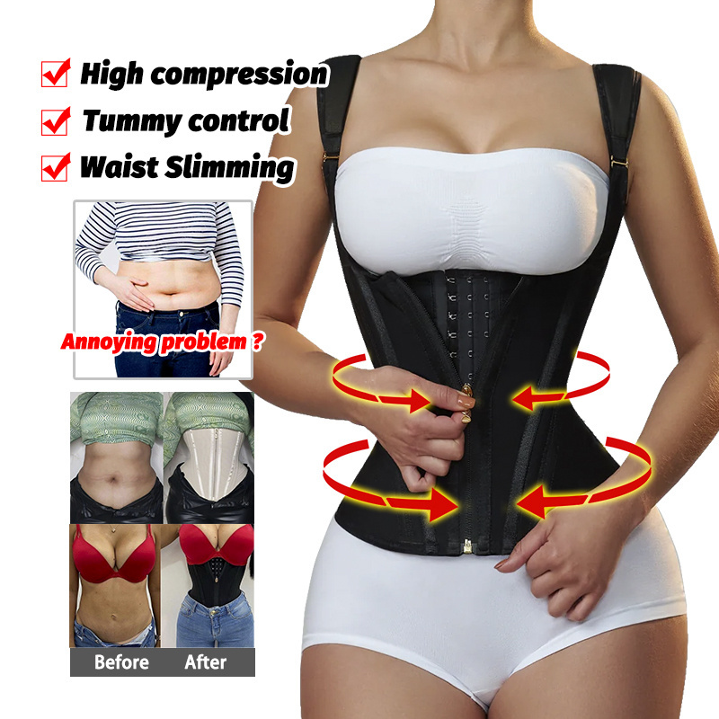 Wholesale Colombian Girdles Fajas Steel Bones  Gaine Ventre Plat Tummy Shaper 16 Steel Boned High Spine Protection Corset Women