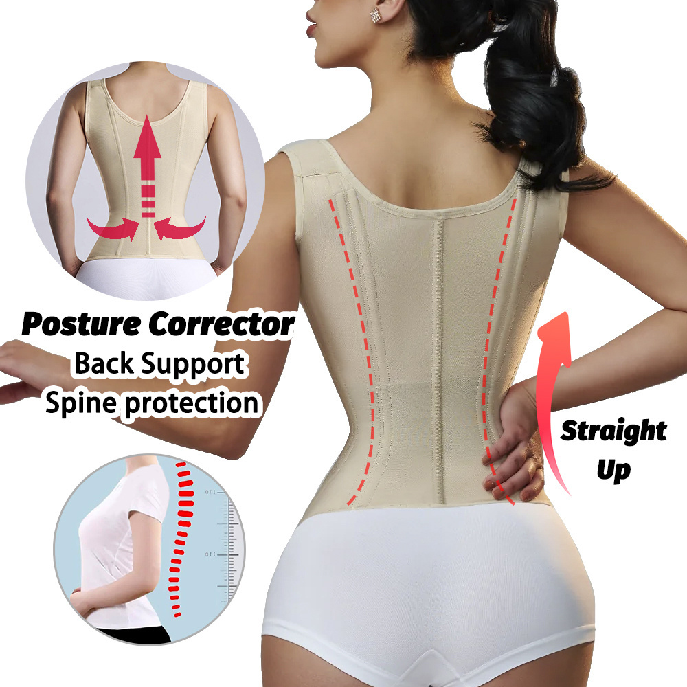 Wholesale Colombian Girdles Fajas Steel Bones  Gaine Ventre Plat Tummy Shaper 16 Steel Boned High Spine Protection Corset Women