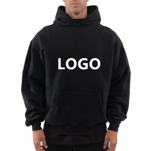 High Quality Custom Men's Hoodie Streetwear No String Drop Shoulder Pullover Plain Blank Cotton Hoodies in Black and White