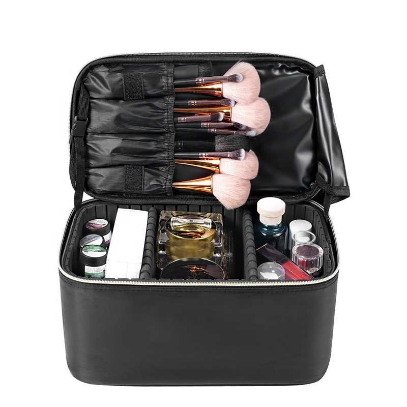 Professional Hair Dryer Cases Travel Makeup Bag Organizer Cosmetics Train Case Toiletry Bags With Handle & Brush Holder