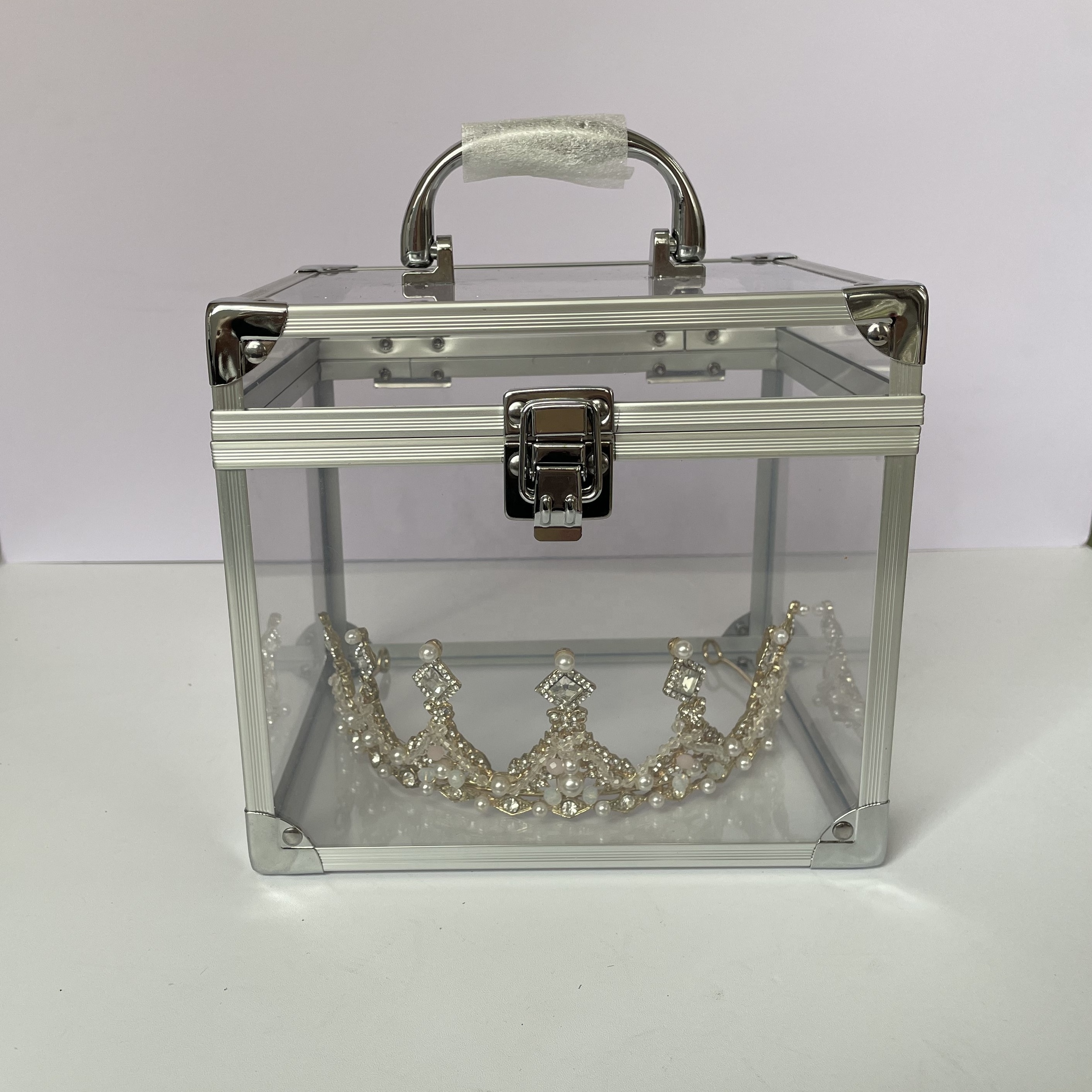 7.5 Inches Crown case For Pageant Travelling Clear Acrylic Train Case Transparent Organizing Box Case Customization