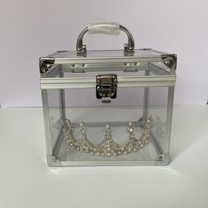 7.5 Inches Crown case For Pageant Travelling Clear Acrylic Train Case Transparent Organizing Box Case Customization