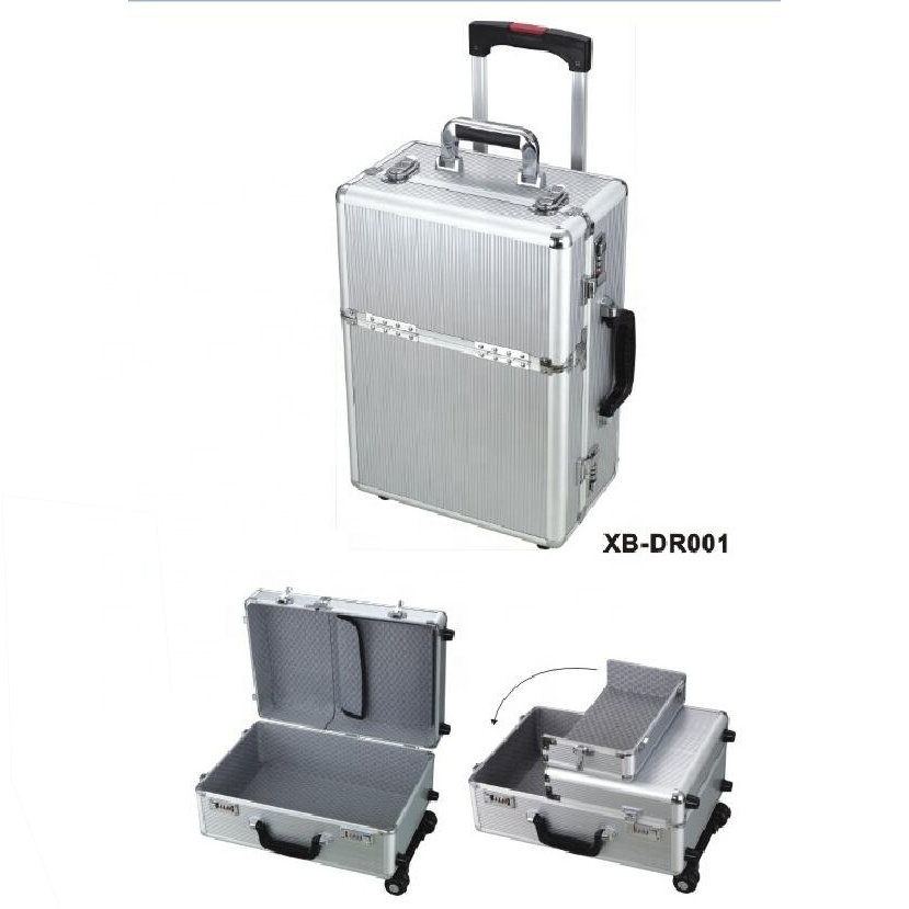 Aluminum Pilot Case With Combination Lock Travel Rolling Luggage Trolley Suitcase