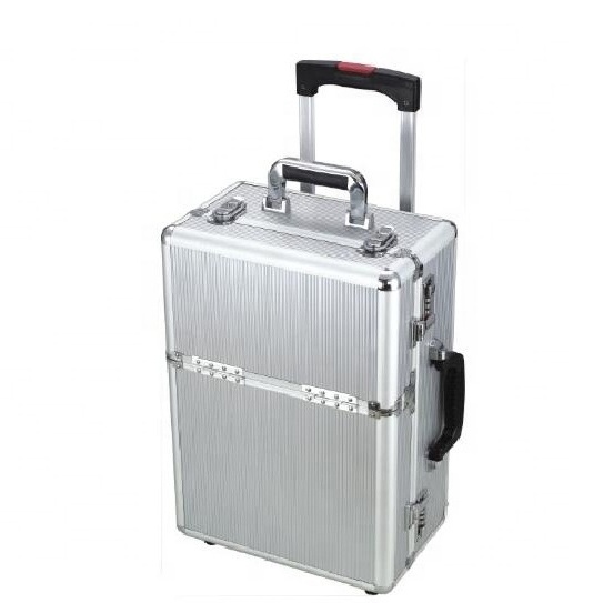 Aluminum Pilot Case With Combination Lock Travel Rolling Luggage Trolley Suitcase