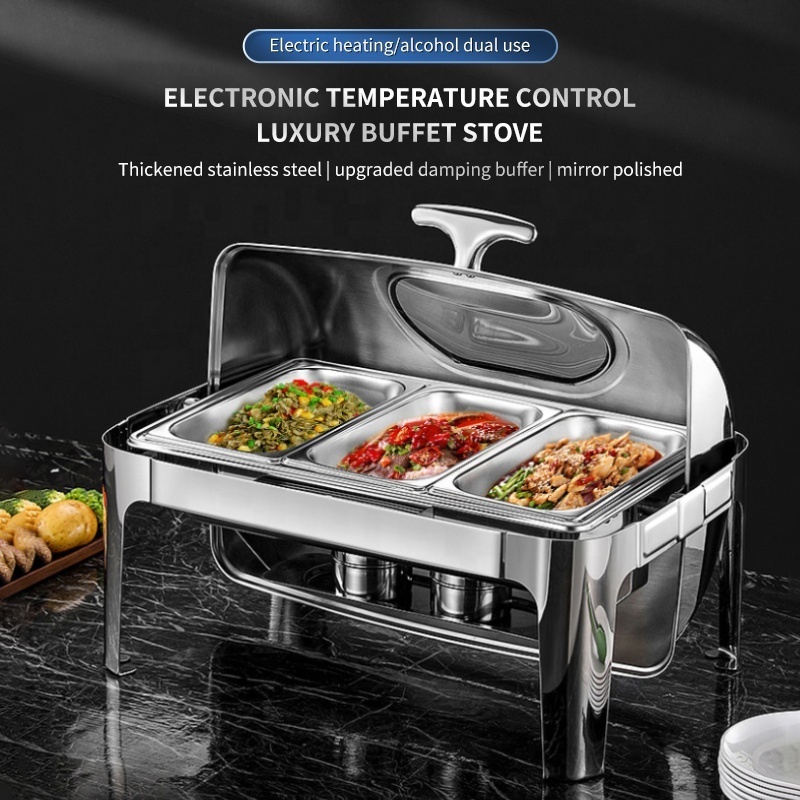 Roll Top Hot Pot Copper  Chafer Dishes Buffet Set Chafing Dishes Buffet Stove Food Buffet Display Warmer