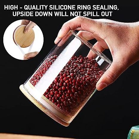 Clear Silicone Canister Plastic Kitchen Organizer Food Storage Jars Sealed Glass with Bamboo Lid Europe Party Round Bamboo Cover