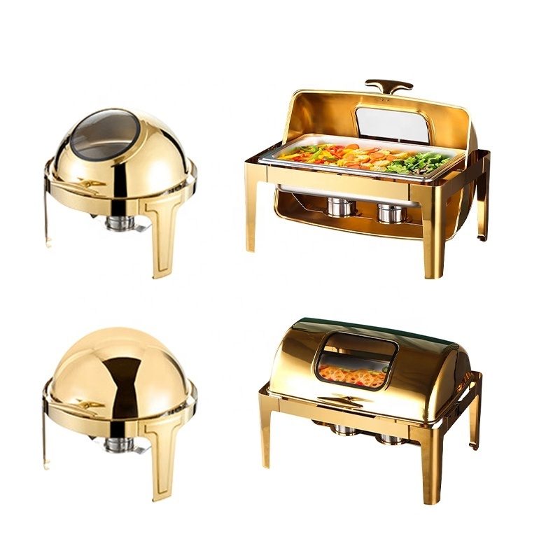 Roll Top Hot Pot Copper  Chafer Dishes Buffet Set Chafing Dishes Buffet Stove Food Buffet Display Warmer