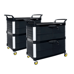 Commercial Heavy Duty Trolley with Cabinet 3 layers Restaurant Hotel Cleaning Trolley Cart Catering Storage Cart Food Cart