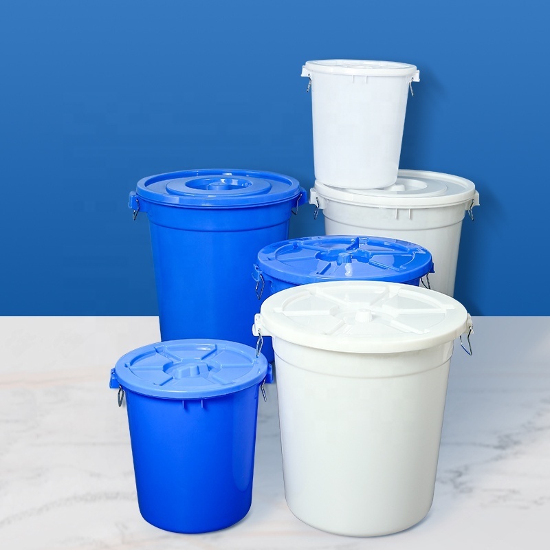 Customized  Food Grade Large 50l Round Plastic White Cleaning Water Bucket  With Cover Blue