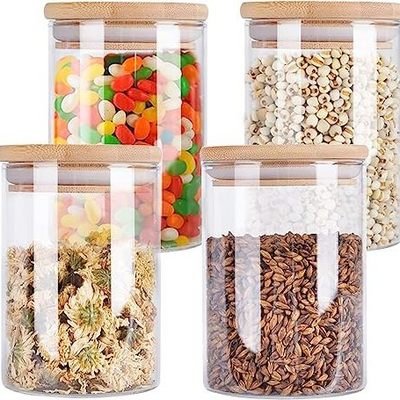 Clear Silicone Canister Plastic Kitchen Organizer Food Storage Jars Sealed Glass with Bamboo Lid Europe Party Round Bamboo Cover