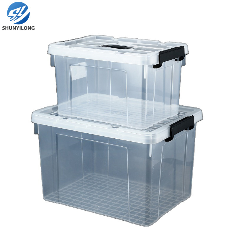 High quality Storage Box Plastic with lids Big Transparent Plastic Storage Bins with wheels Latching Buckles Stackable