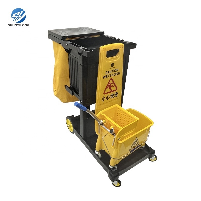 Supplies Commercial Hotel Room Plastic Housekeeping Service Janitor Cart Cleaning Trolley with Refuse Bag