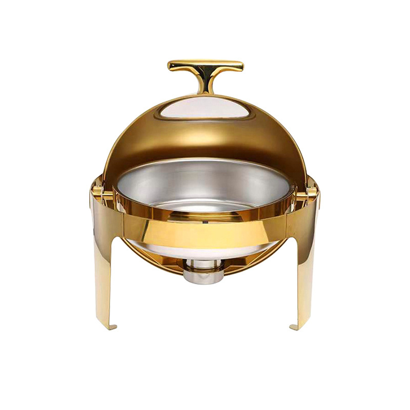 Gold Round  Luxury Hot Pot Chafer Dishes Buffet Set Chafing Dishes Buffet Stove Food Pour Buffet Display Warmer