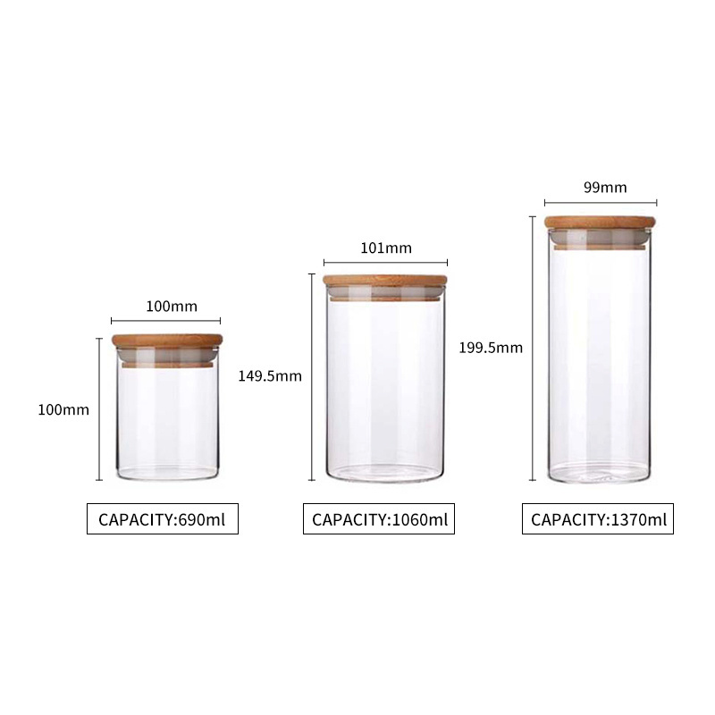 Clear Silicone Canister Plastic Kitchen Organizer Food Storage Jars Sealed Glass with Bamboo Lid Europe Party Round Bamboo Cover