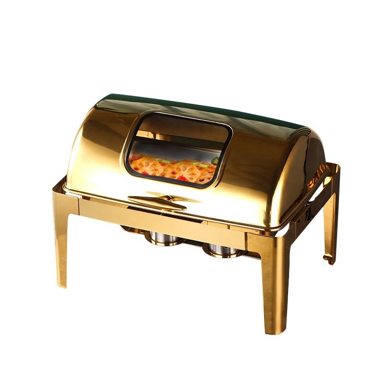 Roll Top Hot Pot Copper  Chafer Dishes Buffet Set Chafing Dishes Buffet Stove Food Buffet Display Warmer