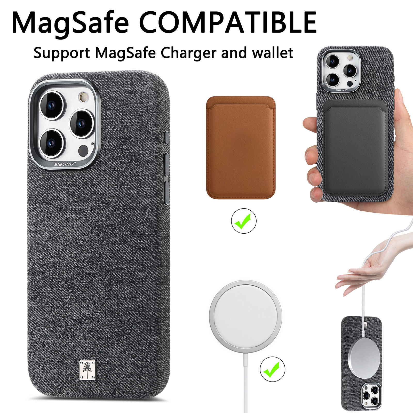 Phone Cover For Iphone 15 Pro Max Grey Compatible with Magnetic Slim Pu Leather New Design Cloth Texture Original Phone Case