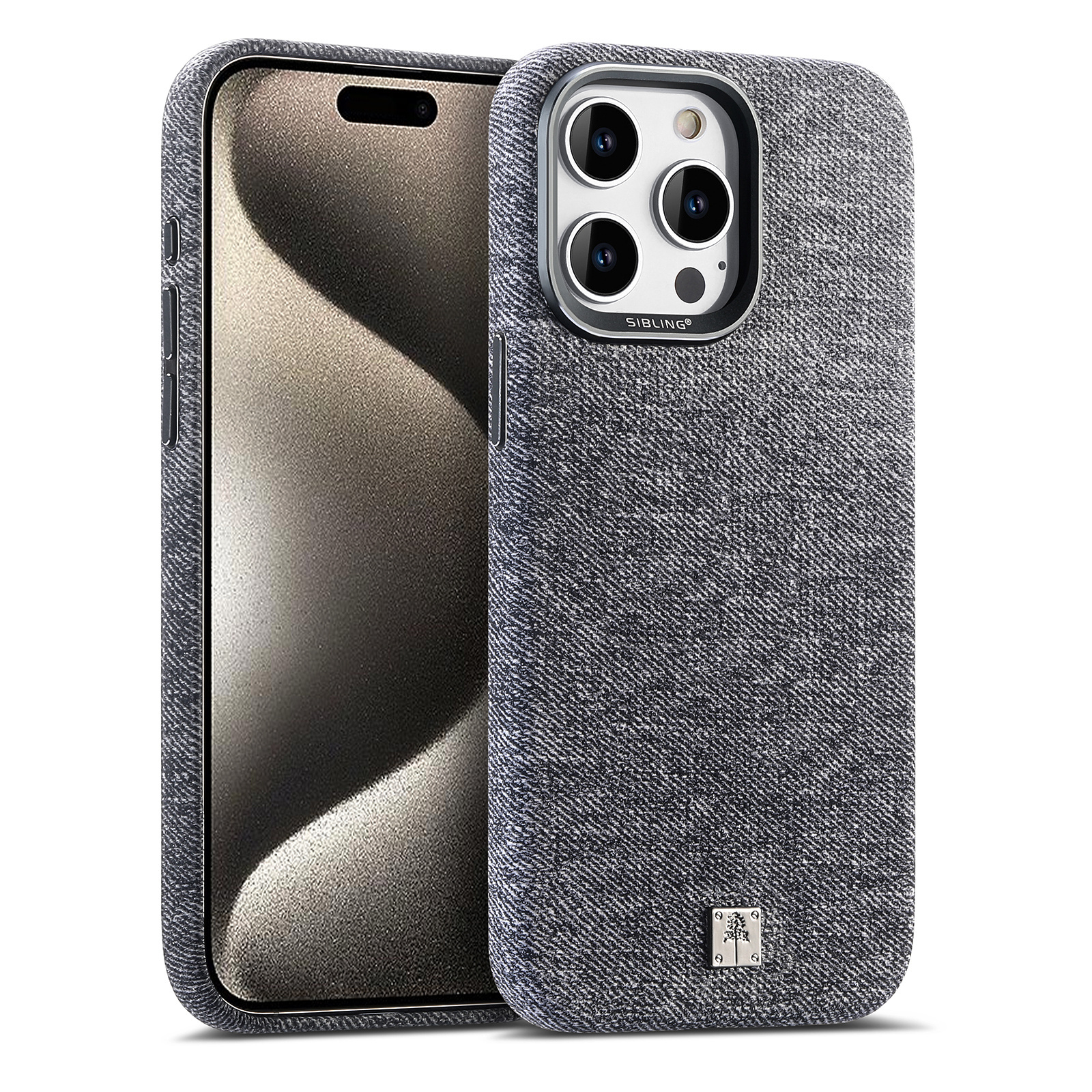 Phone Cover For Iphone 15 Pro Max Grey Compatible with Magnetic Slim Pu Leather New Design Cloth Texture Original Phone Case