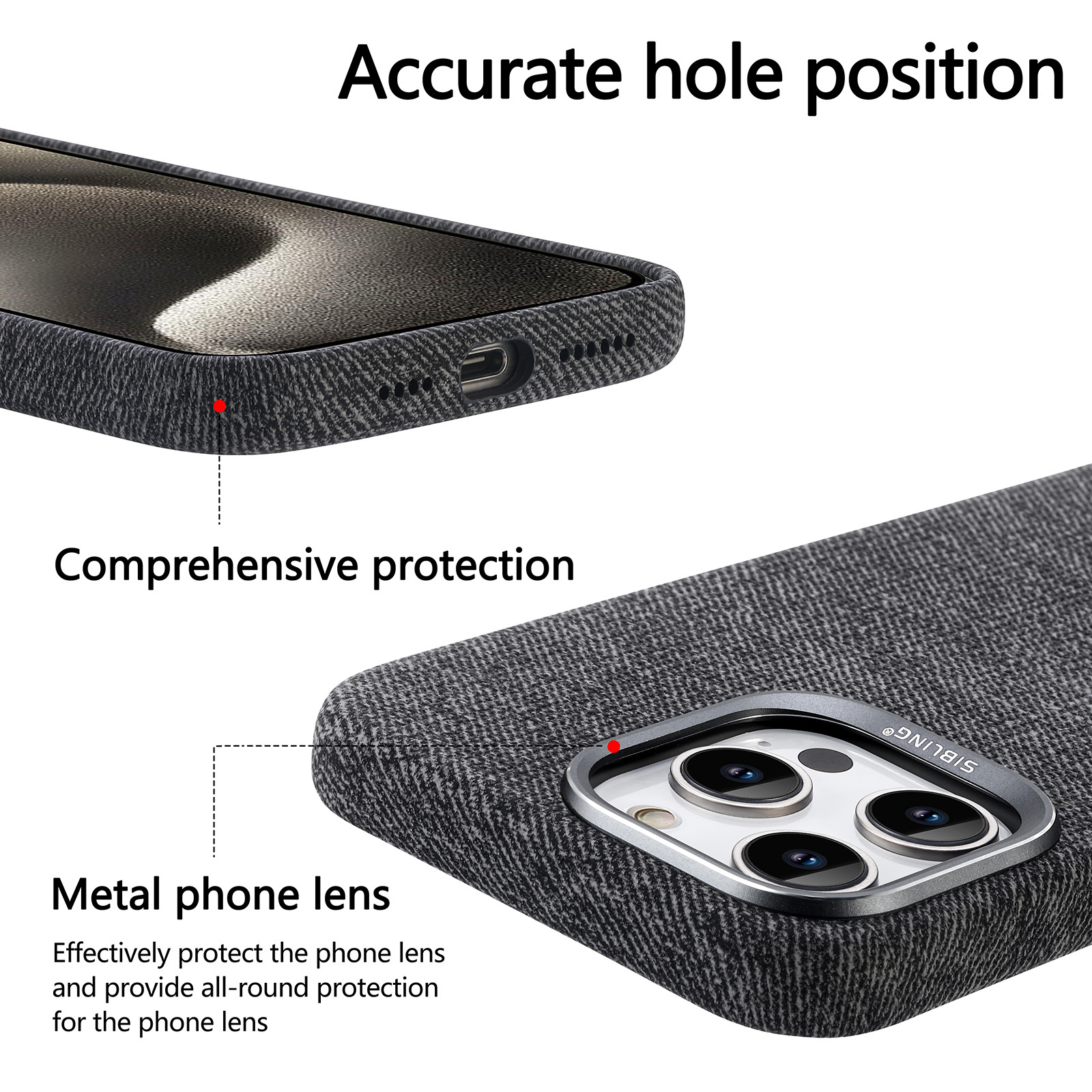 Phone Cover For Iphone 15 Pro Max Grey Compatible with Magnetic Slim Pu Leather New Design Cloth Texture Original Phone Case