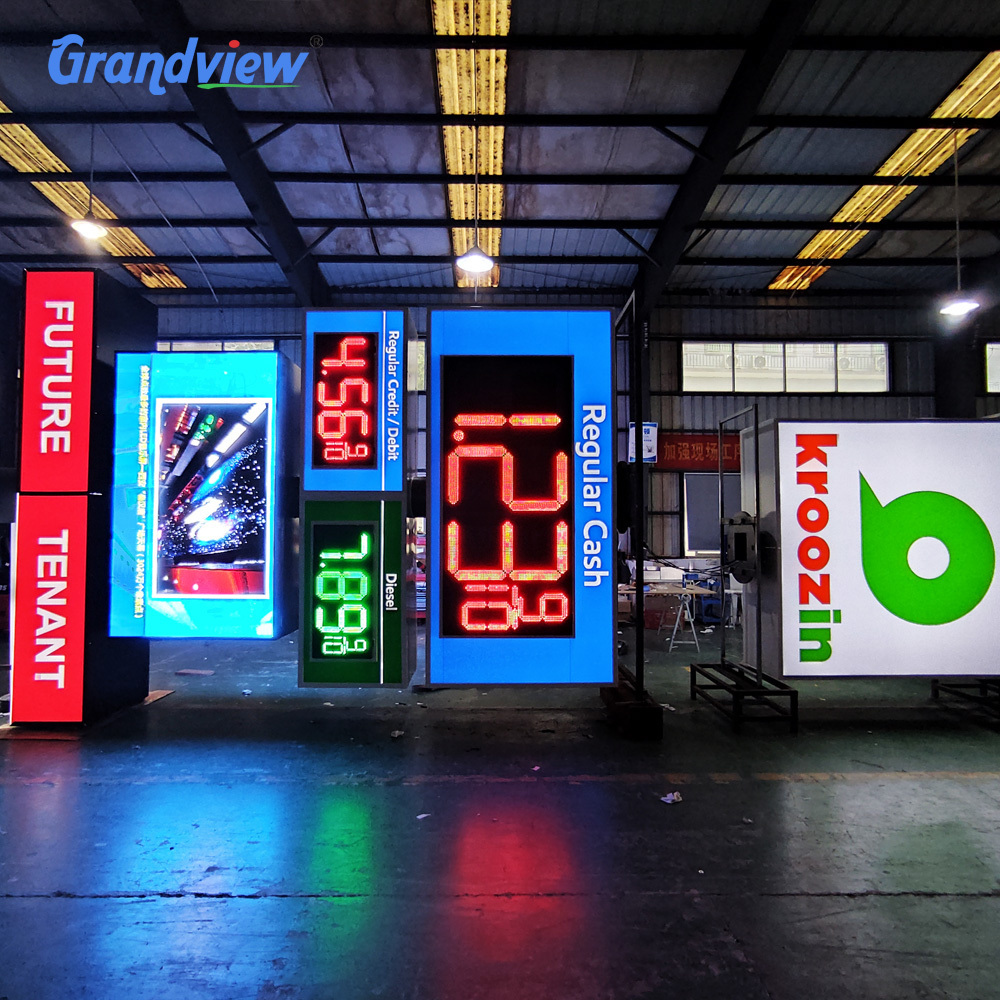 Outdoor large led pylon sign advertising road gasoline price display sign for gas station