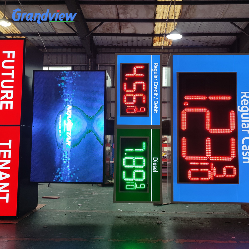 Outdoor large led pylon sign advertising road gasoline price display sign for gas station