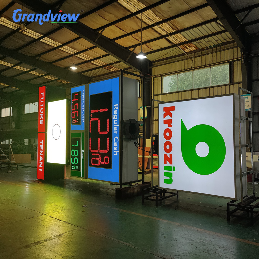 Outdoor large led pylon sign advertising road gasoline price display sign for gas station