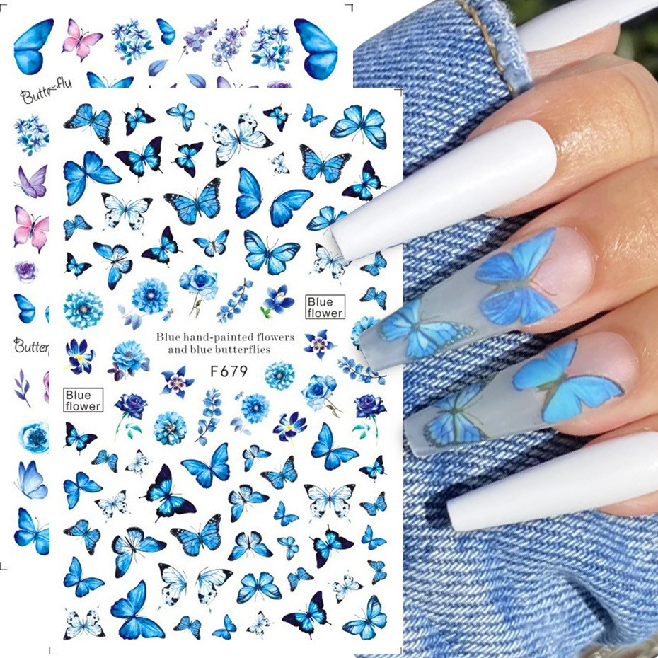 Sample $0.01 Blue Butterfly Ocean Shell Conch Spring Flower Christmas Flakes 3D Nail Art Sticker Decals