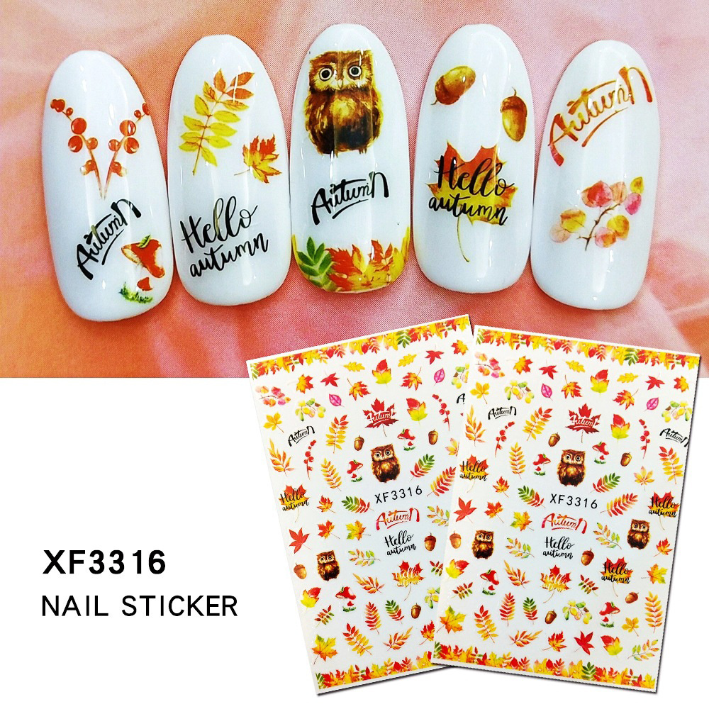 12 Color 3D Autumn Fall Leaves Maple Leaf Nail Art Stickers Decals