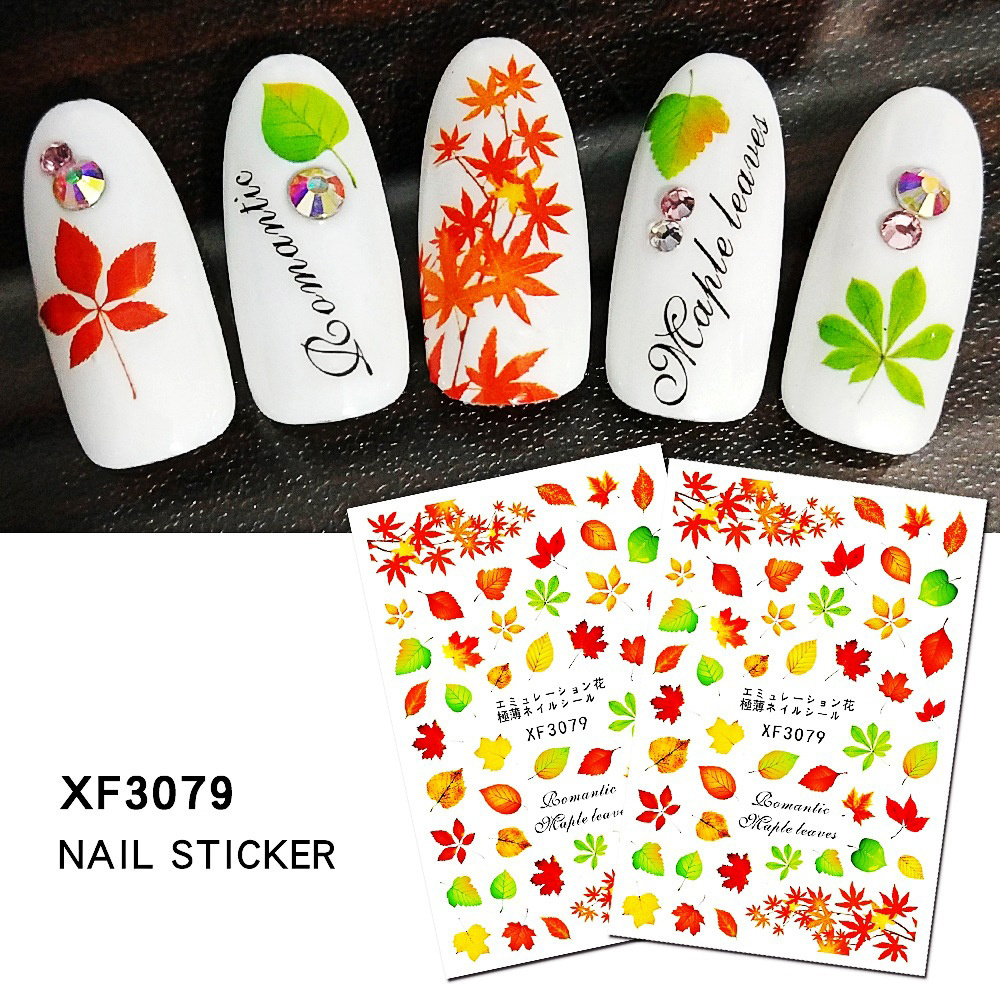 12 Color 3D Autumn Fall Leaves Maple Leaf Nail Art Stickers Decals