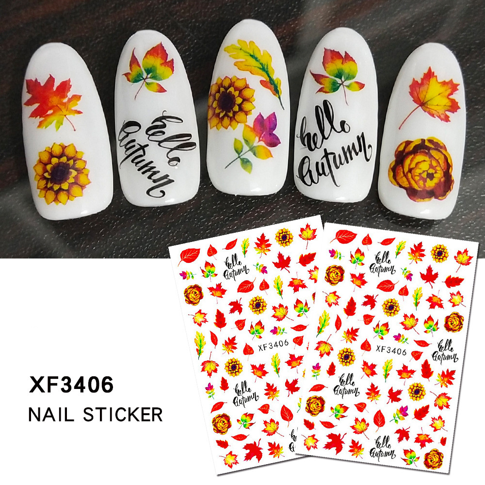 12 Color 3D Autumn Fall Leaves Maple Leaf Nail Art Stickers Decals