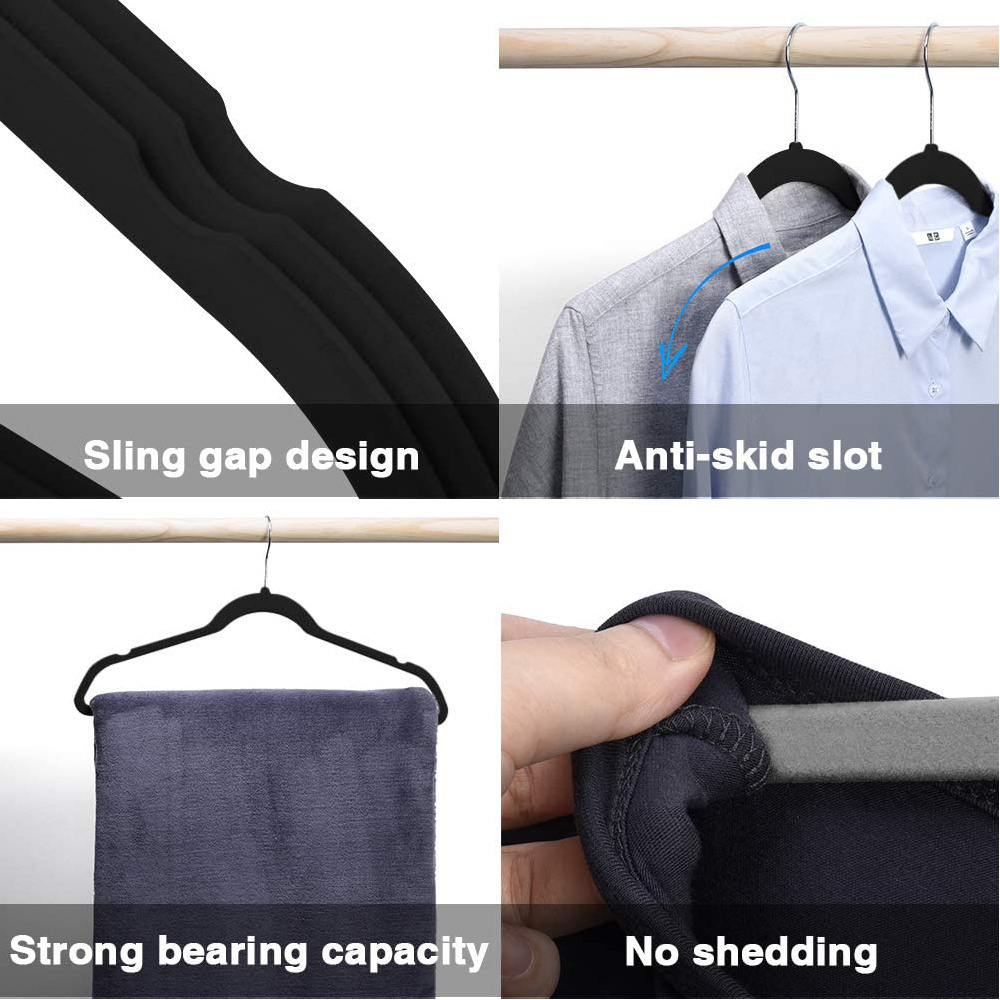 Wholesale Durable Black Wide Shoulder Dress Clothes Velvet Coat Hanger