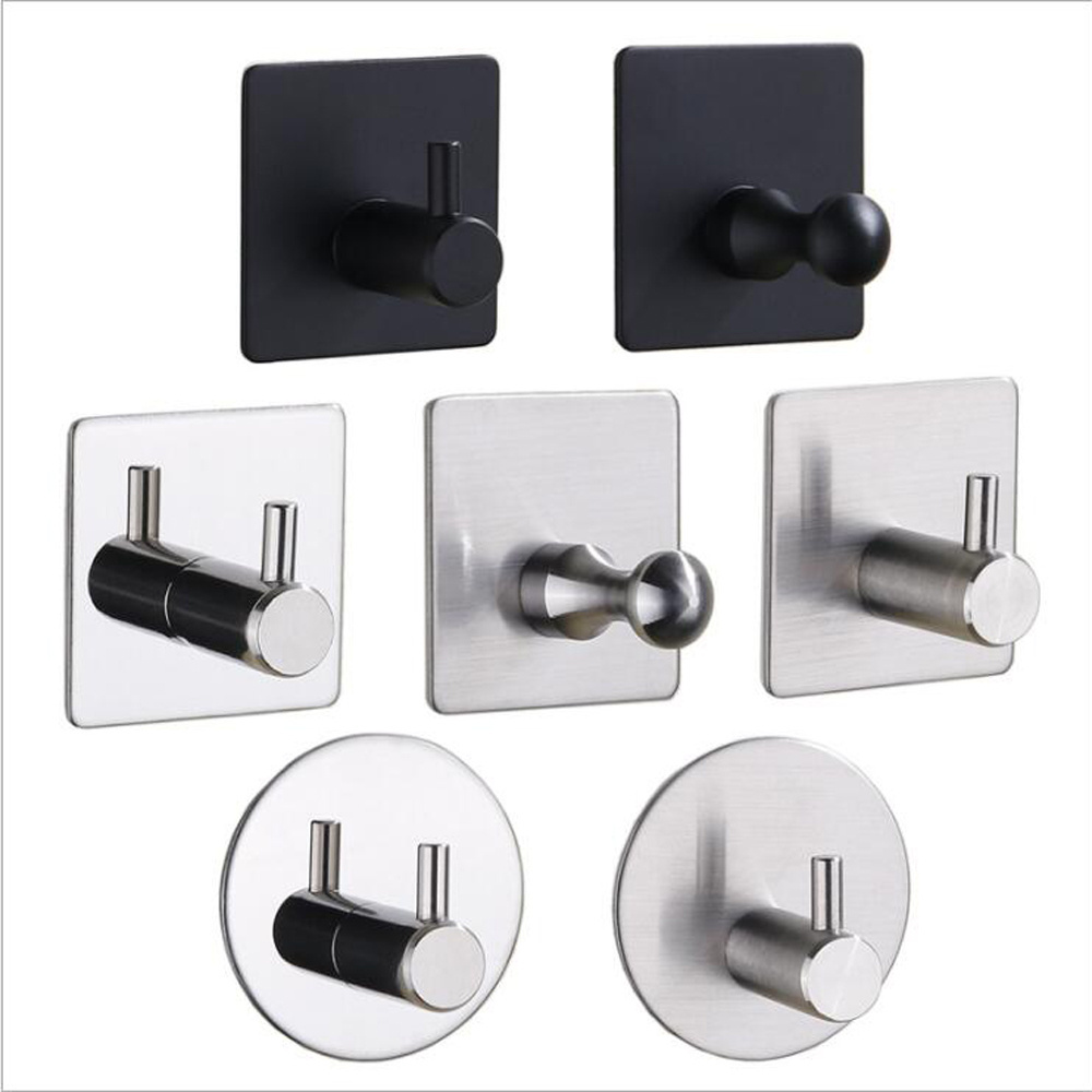 Waterproof Bathroom Bedroom Kitchen Stainless Steel Adhesive Wall Hanger Hook for Coat Bag Towel