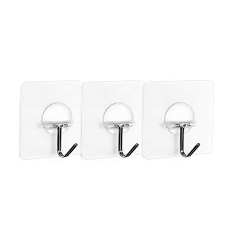 Durable PVC Stainless Steel Transparent Adhesive Sticky Wall Hook