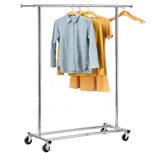 Laundry Single Rail Extendable Metal Rolling Garment Clothes Store Salesman Clothing Rack