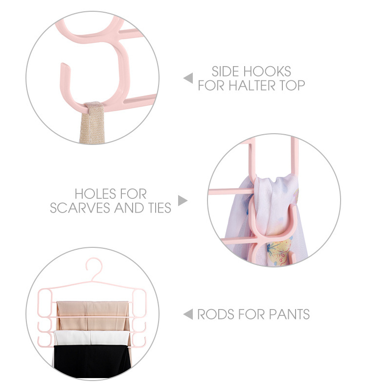 4-Layer Magic Hanger Adult Plastic Clothes Multi Pink Pants Trouser Hanger Rack