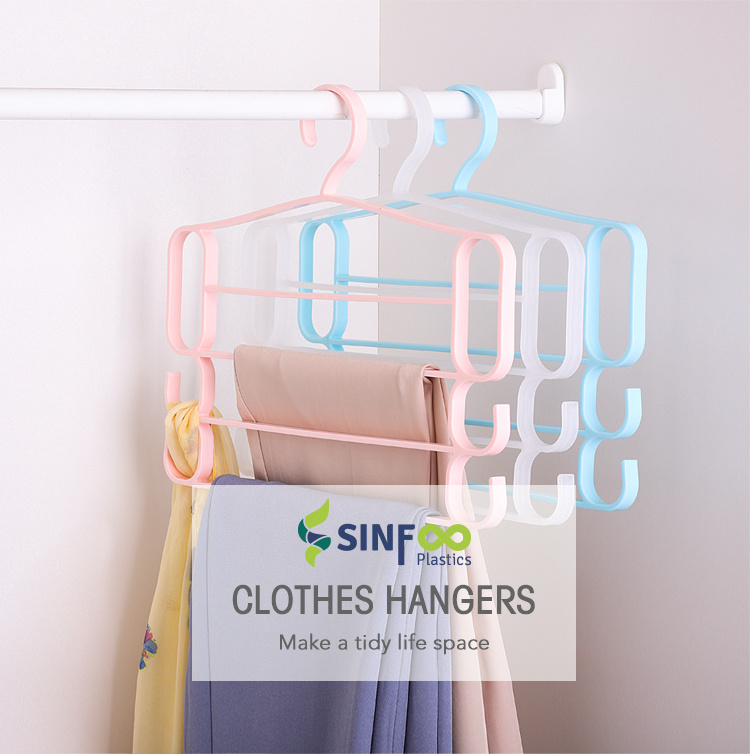 4-Layer Magic Hanger Adult Plastic Clothes Multi Pink Pants Trouser Hanger Rack