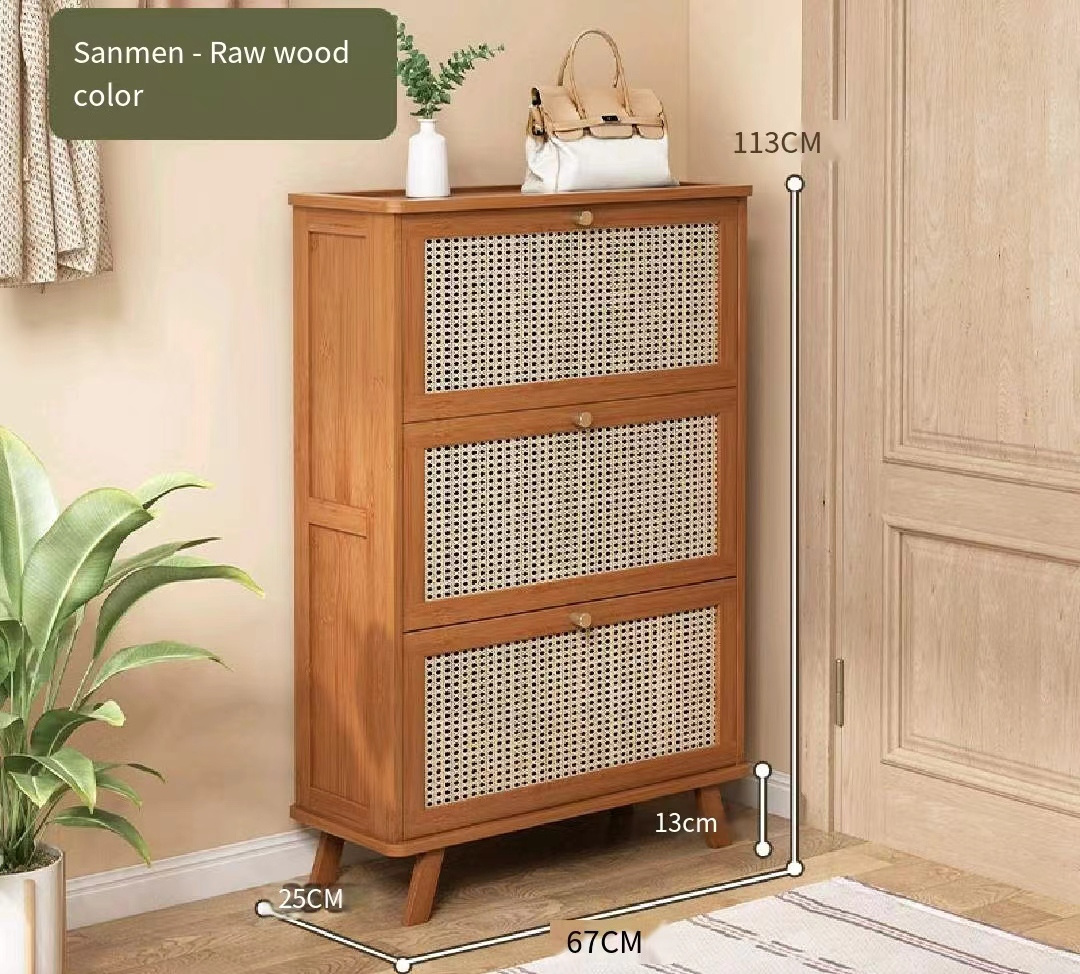 Household Entrance Door Shoe Cabinet Large Capacity Rattan Ultra-thin Entrance Multi-layer Space-saving Storage Cabinet