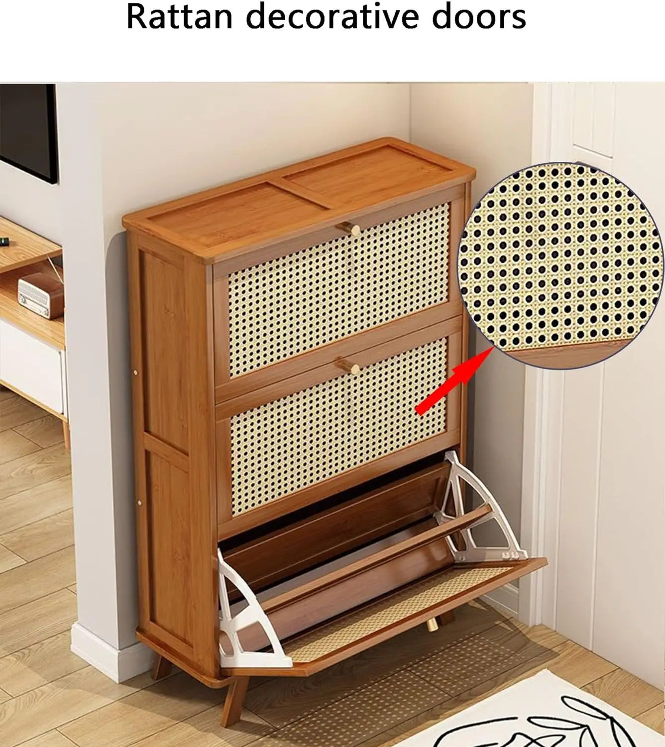 Household Entrance Door Shoe Cabinet Large Capacity Rattan Ultra-thin Entrance Multi-layer Space-saving Storage Cabinet