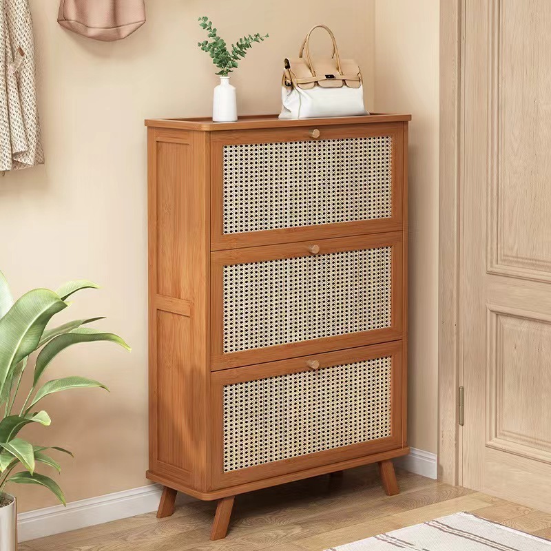 Household Entrance Door Shoe Cabinet Large Capacity Rattan Ultra-thin Entrance Multi-layer Space-saving Storage Cabinet