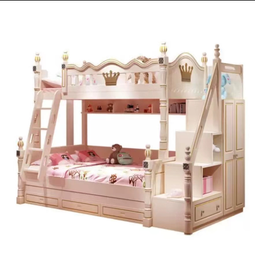 Luxury Castle Princess Children Colourful Bunk Beds Kids' Beds Girl Bunk Bed Furniture Sets For Girls Hello Kitty With Slide