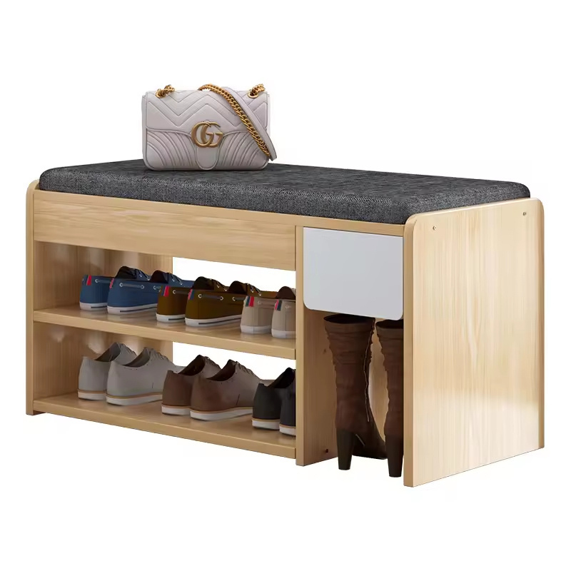 Living Room Entryway Furniture Modern Wooden Shoe Rack Cabinet Small Shoe Storage Bench With Soft Seat Cushion