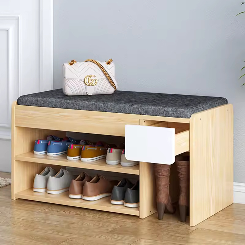 Living Room Entryway Furniture Modern Wooden Shoe Rack Cabinet Small Shoe Storage Bench With Soft Seat Cushion