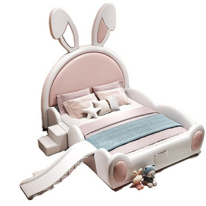 Kiddie Bed Girl Cartoon Bunny Bunny Ears Girl Solid Wood Princess Bed With Slide Children's Furniture