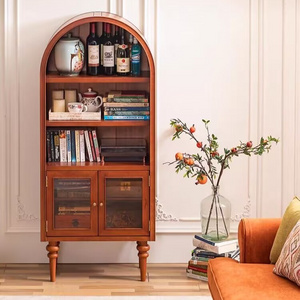 French retro solid wood bookcase arched sideboard wine cabinet integrated wall sofa curved top high side cabinet