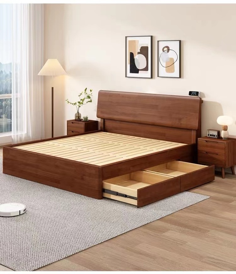 Modern solid wood bed all solid wood new Chinese small household simple rental house tatami bed Master bedroom double bed