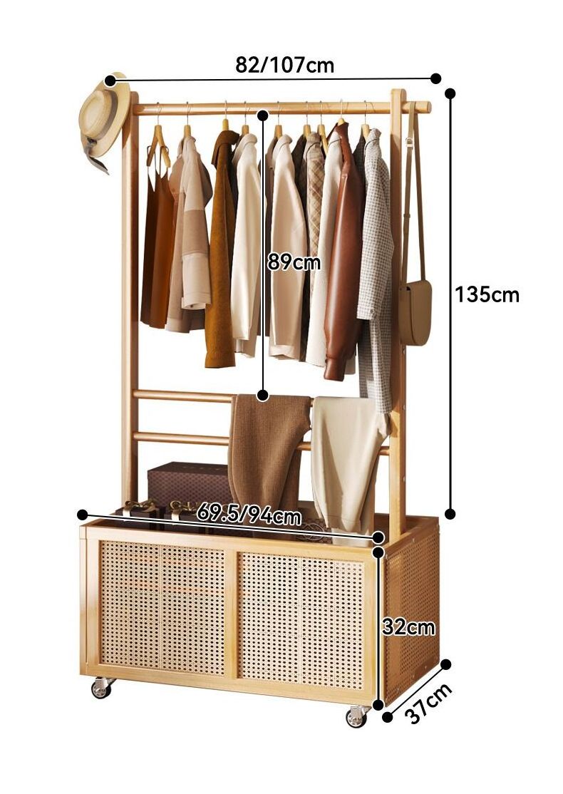 Floor-to-ceiling bedroom door solid wood simple household can move light luxury rattan woven clothing and hat rack