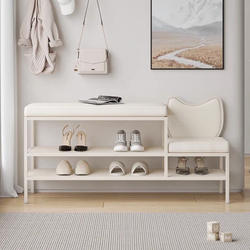 Wooden Shelf Entry Shoe Changing Stool Home Door White Shoe Bench Storage Integrated Long Shoe Cabinet Bench